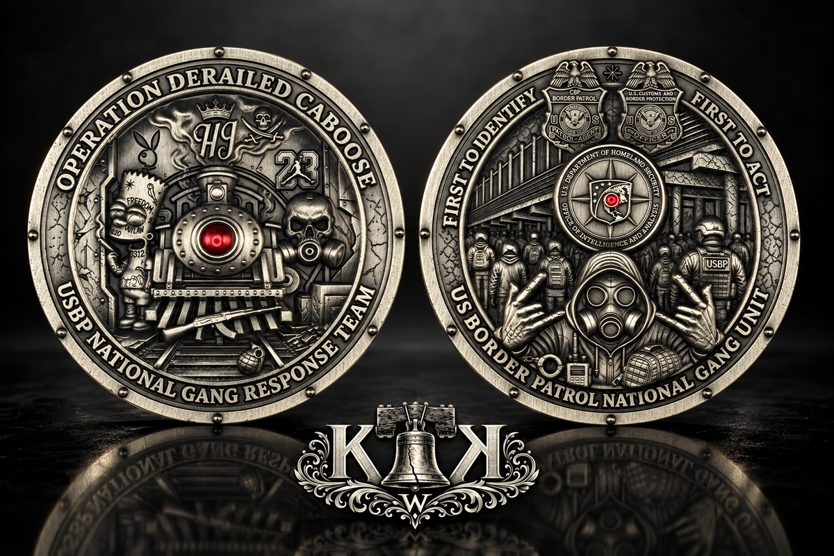 U.S. Border Patrol Operation Derailed Caboose challenge coin, front and back