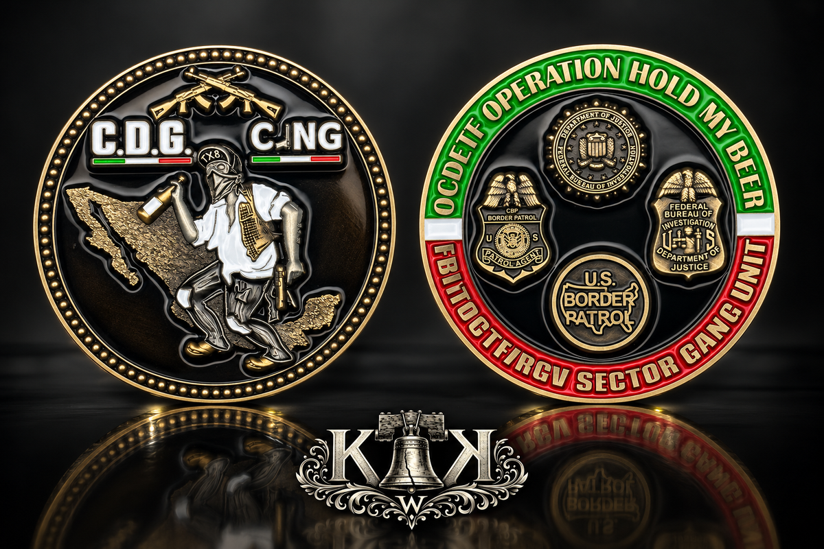 CBP Operation Hold My Beer sector gang unit challenge coin, front and back