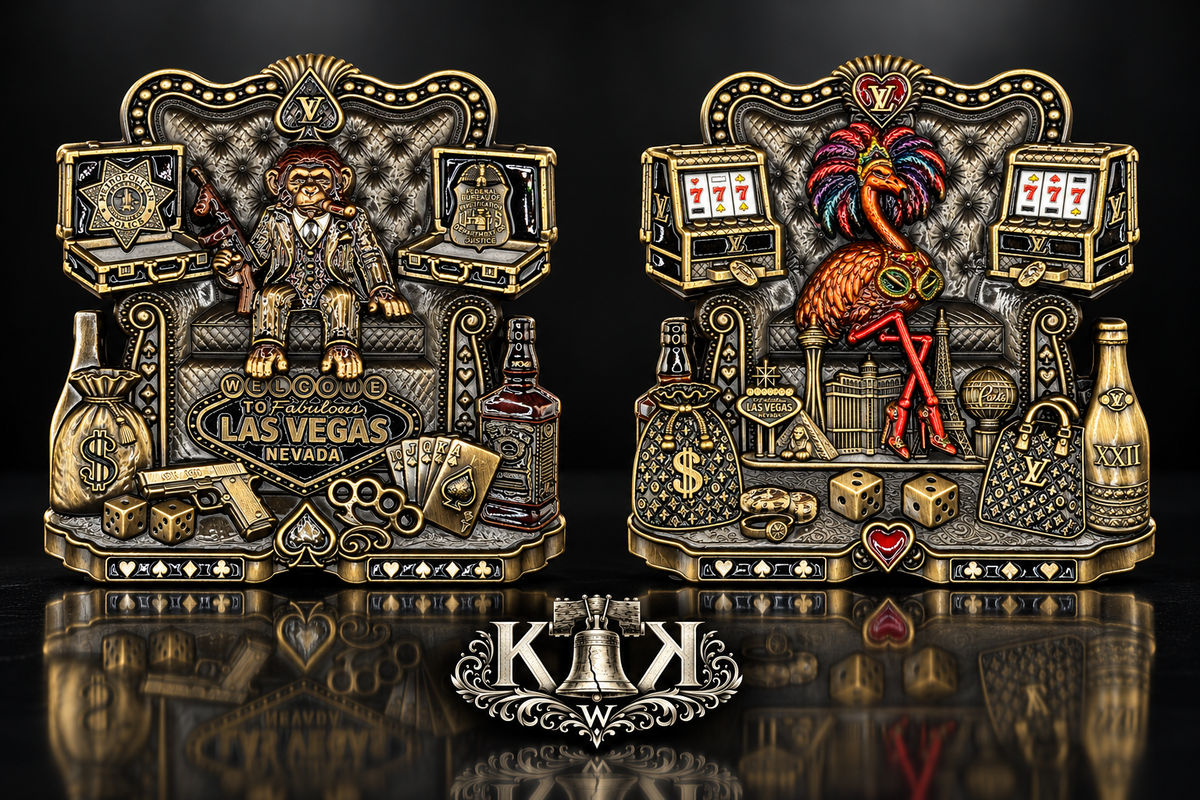 FBI Las Vegas Metro challenge coin with casino throne design, front and back