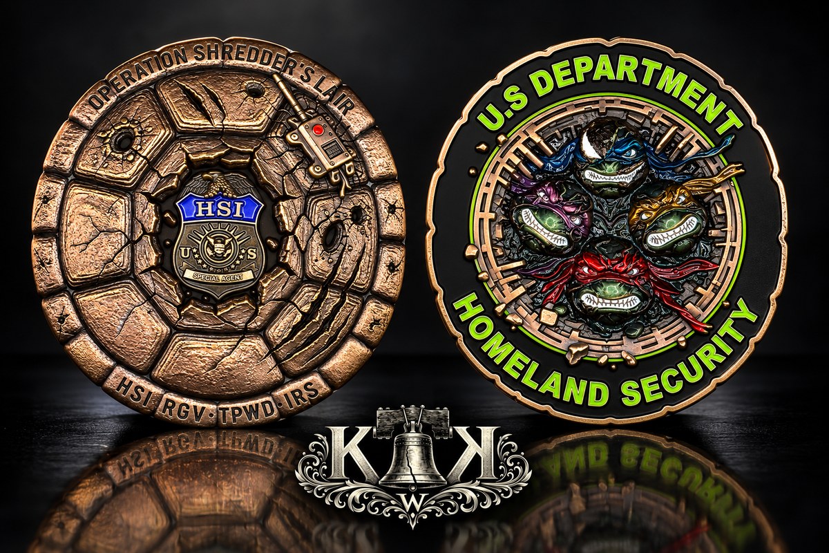 HSI Rio Grande Valley Operation Shredder's Lair challenge coin, front and back