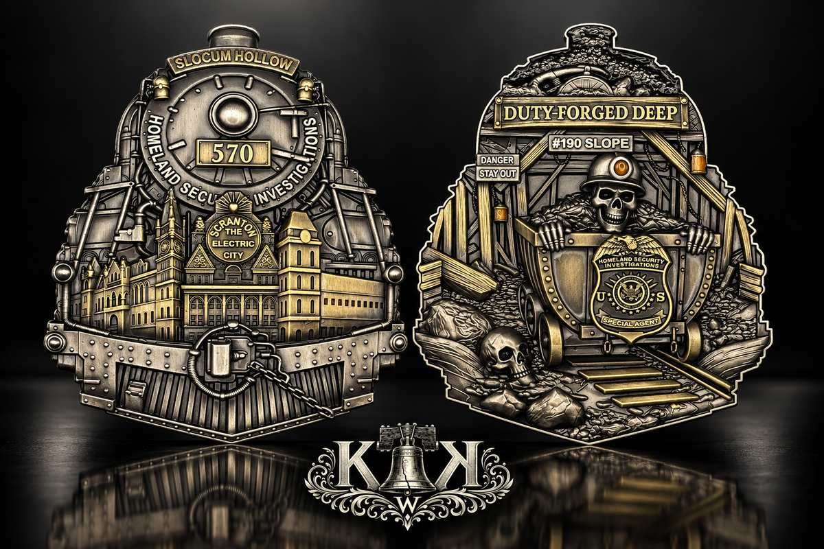 HSI Scranton train challenge coin, front and back